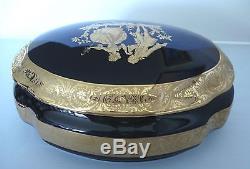 Limoges Castel Large 8 Oval Trinket Box Fragonard Cobalt Blue 22k Gold