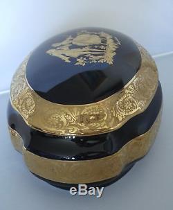 Limoges Castel Large 8 Oval Trinket Box Fragonard Cobalt Blue 22k Gold