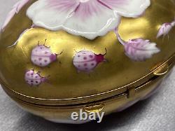 Limoges Chamart Egg Embossed Insect Flower Gold Trinket Box Peint Main Ladybug 1