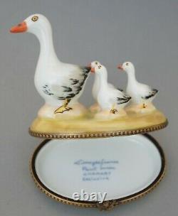 Limoges Chamart Exclusive Trinket Box Goose Mother And Babies France