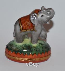 Limoges Chamart Peint Main Trinket Box-Elephant with Trunk Up- 3.75H-Excellent