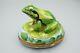 Limoges Chamart Trinket Box, Peint Main Large Green Frog On Lily Pad Oval Box