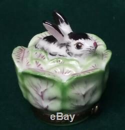 Limoges Chamart Trinket Box, Rabbit Nesting in a Cabbage