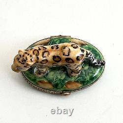 Limoges Cheetah Tiger Porcelain Trinket Box Signed Dubarry France Peint Main