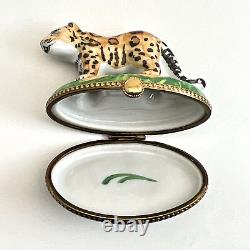 Limoges Cheetah Tiger Porcelain Trinket Box Signed Dubarry France Peint Main