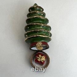 Limoges Christmas Tree Porcelain Trinket Box France Peint Main Signed NB