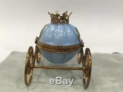 Limoges Cinderella Gold Carriage Box Glass Slipper Crown Clock Signed New