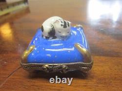 Limoges Designed by J. D. Black White Cat Blue Hinged Trinket Box Limited Edition