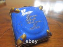 Limoges Designed by J. D. Black White Cat Blue Hinged Trinket Box Limited Edition