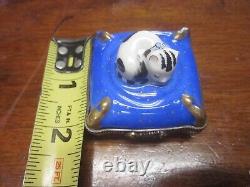 Limoges Designed by J. D. Black White Cat Blue Hinged Trinket Box Limited Edition