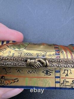 Limoges Egyptian Gold Sarcophagus and Mummy Porcelain Peint Main Trinket Box