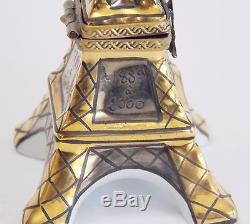 Limoges Eiffel Tower Millennium Trinket Box On Stand Black Gold Porcelain Ltd Ed