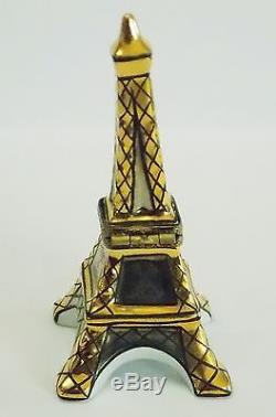 Limoges Eiffel Tower Millennium Trinket Box On Stand Black Gold Porcelain Ltd Ed
