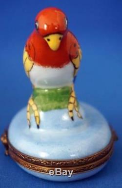 Limoges Enamel Trinket Box Bonbonniere Parrot Bird Macaw
