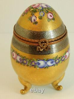 Limoges Extra Large Footed Egg Shape Trinket Box Gold & Platinum Incrustation