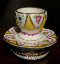 Limoges Floral Tea Cup & Saucer Trinket Box By Parry Vielle Peint Main France