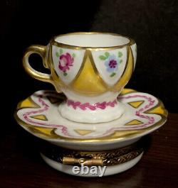 Limoges Floral Tea Cup & Saucer Trinket Box By Parry Vielle Peint Main France