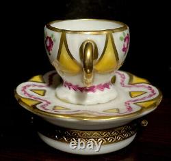 Limoges Floral Tea Cup & Saucer Trinket Box By Parry Vielle Peint Main France