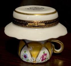 Limoges Floral Tea Cup & Saucer Trinket Box By Parry Vielle Peint Main France