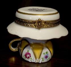 Limoges Floral Tea Cup & Saucer Trinket Box By Parry Vielle Peint Main France