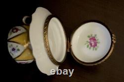 Limoges Floral Tea Cup & Saucer Trinket Box By Parry Vielle Peint Main France