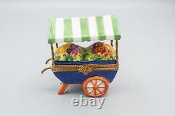 Limoges Flower Cart with Canopy Porcelain Trinket Box, Rochard, Peint Main, 2 1/2