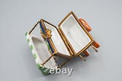 Limoges Flower Cart with Canopy Porcelain Trinket Box, Rochard, Peint Main, 2 1/2