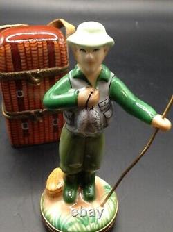 Limoges Fly Fisherman And 2 Tier Fishing Tackle Box Trinket Box