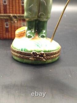 Limoges Fly Fisherman And 2 Tier Fishing Tackle Box Trinket Box