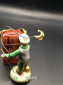 Limoges Fly Fisherman And 2 Tier Fishing Tackle Box Trinket Box