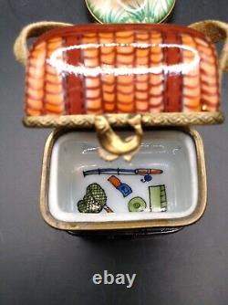 Limoges Fly Fisherman And 2 Tier Fishing Tackle Box Trinket Box