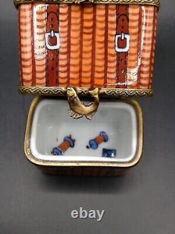 Limoges Fly Fisherman And 2 Tier Fishing Tackle Box Trinket Box