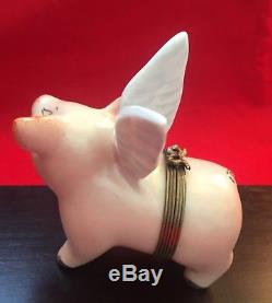 Limoges Flying Winged Pig Hand-painted Porcelain Trinket Box (3+ tall)