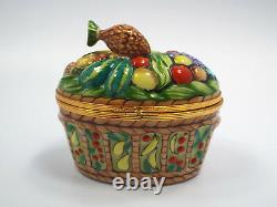 Limoges France Artoria Peint a la Main Hand Painted Fruit Basket Trinket Box