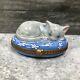 Limoges France Authentic Peint Main Porcelain Box Sleeping Cat & Mouse