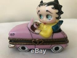 Limoges France BETTY BOOP SUNDAY DRIVE Pink Car with COA in Original Box MINT