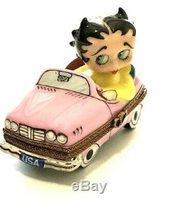 Limoges France Betty Boop Trinket Box Sunday Drive Pink Convertible Limited Ed