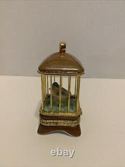 Limoges France Birdcage w Budgerigar Love Bird Parakeet Pair & Gold Trinket Box