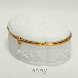 Limoges France Bisque White Large Porcelain Jewel Box, Cherubs