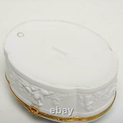 Limoges France Bisque White Large Porcelain Jewel Box, Cherubs