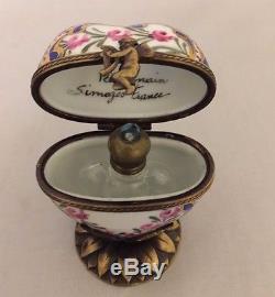 Limoges France Blue Floral Heart on Brass Stand Perfume Box (Retired)