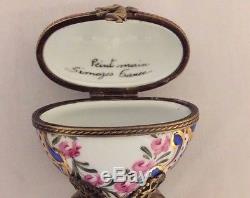 Limoges France Blue Floral Heart on Brass Stand Perfume Box (Retired)