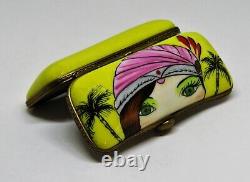 Limoges France Box Case & Removable Sunglasses Art Deco Lady At The Beach