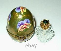Limoges France Box Chamart Pansy Egg & Perfume Bottle Flowers Decor Main