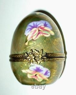Limoges France Box Chamart Pansy Egg & Perfume Bottle Flowers Decor Main