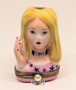 Limoges France Box Chanille Hippie Lady Head Vase Two Hat Pins Le Mib