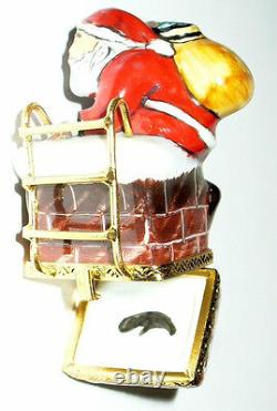 Limoges France Box Christmas Santa Claus In Chimney & Ladder Peint Main