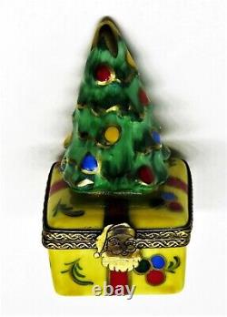 Limoges France Box Christmas Tree On A Present Base Santa Claus Clasp