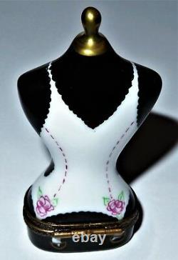 Limoges France Box Corset Mannequin Lace & Pink Roses Sewing Peint Main