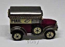 Limoges France Box Decor Ceram Antique Mail Truck Sack Of Mail Inside